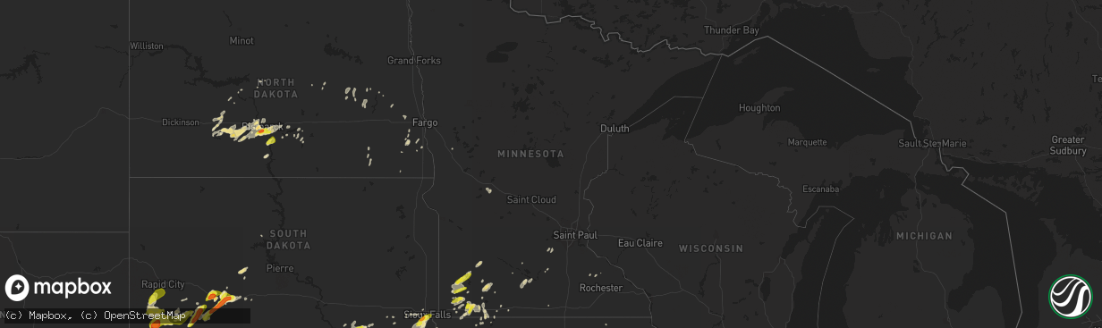 Hail map in Minnesota on June 27, 2017