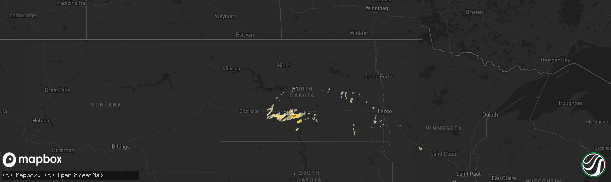 Hail map in North Dakota on June 27, 2017