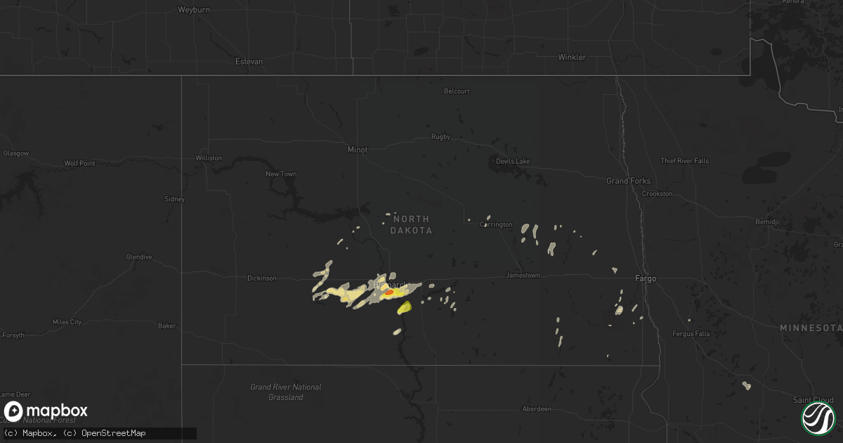 Hail map in North Dakota on June 27, 2017