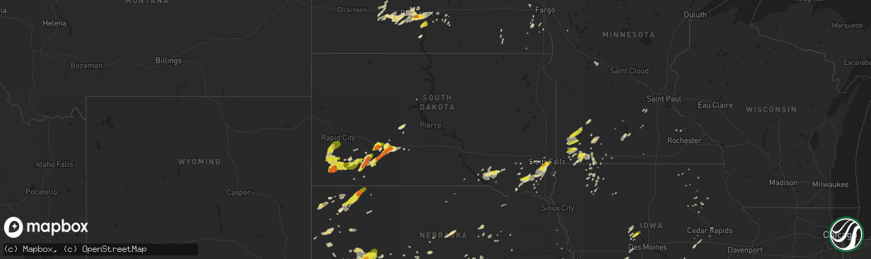 Hail map in South Dakota on June 27, 2017