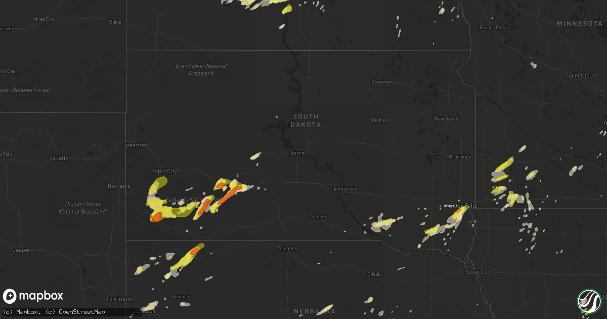 Hail map in South Dakota on June 27, 2017