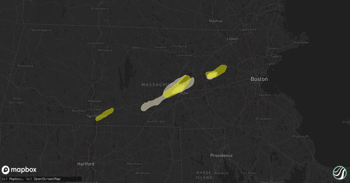 Hail map in Worcester, MA on June 27, 2017