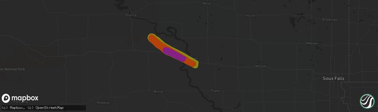 Hail map in Chamberlain, SD on June 27, 2018