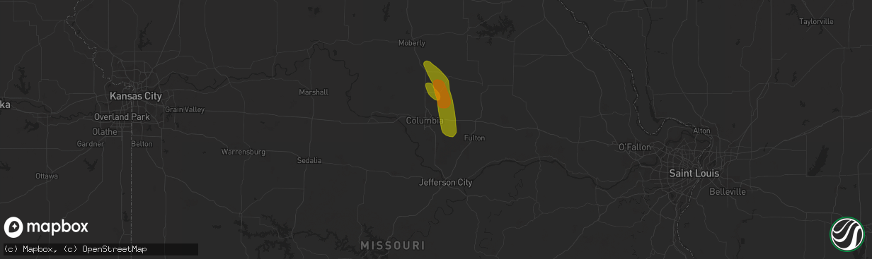 Hail map in Columbia, MO on June 27, 2018