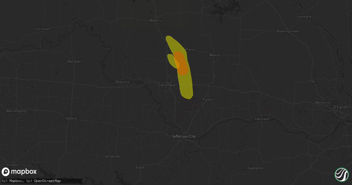 Hail map in Columbia, MO on June 27, 2018