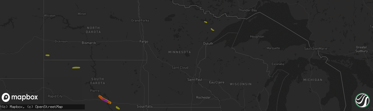 Hail map in Minnesota on June 27, 2018