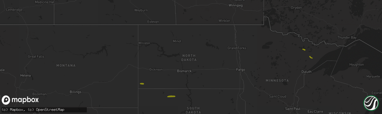 Hail map in North Dakota on June 27, 2018