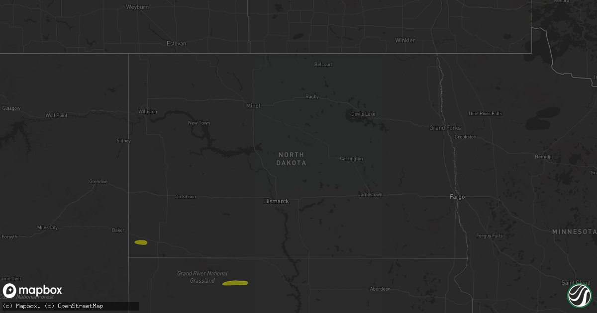 Hail map in North Dakota on June 27, 2018