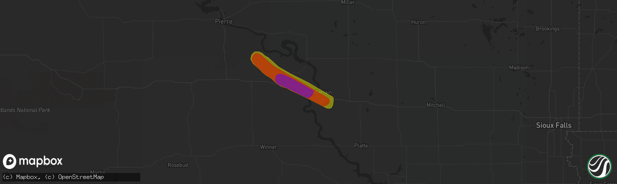 Hail map in Oacoma, SD on June 27, 2018