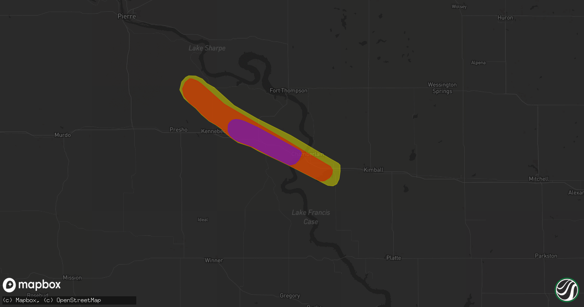 Hail map in Oacoma, SD on June 27, 2018