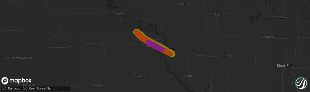 Hail map in Reliance, SD on June 27, 2018