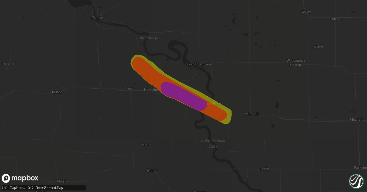 Hail map in Reliance, SD on June 27, 2018