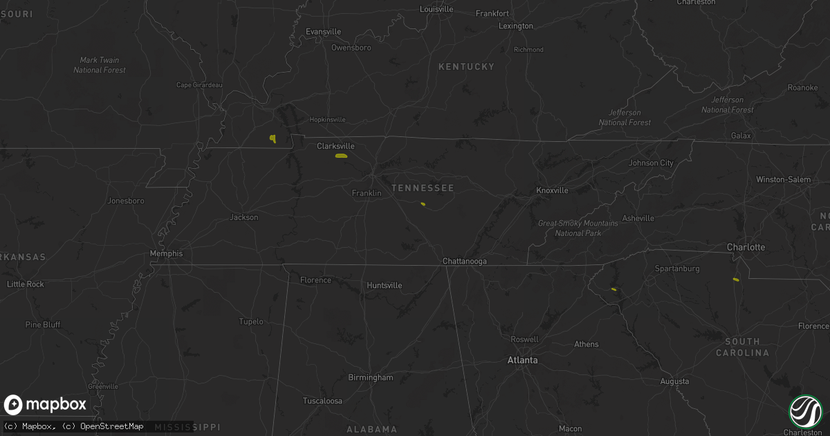 Hail map in Tennessee on June 27, 2018