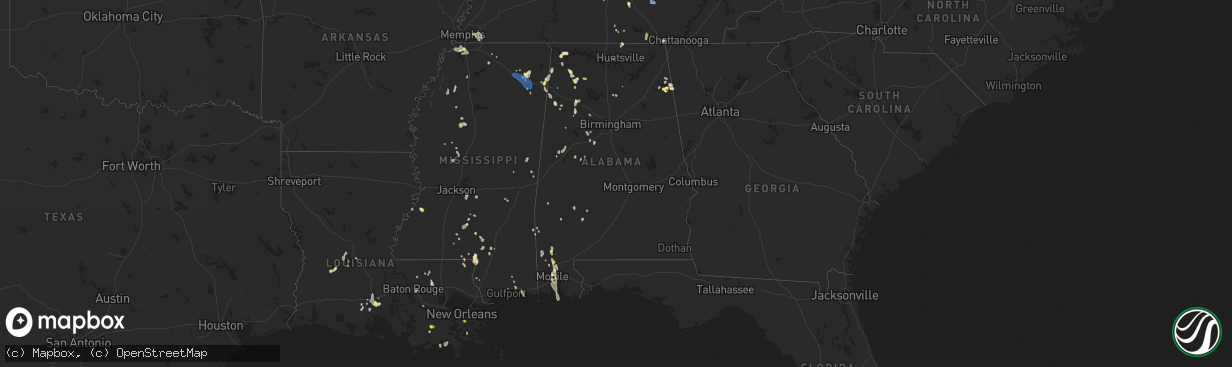 Hail map in Alabama on June 27, 2019