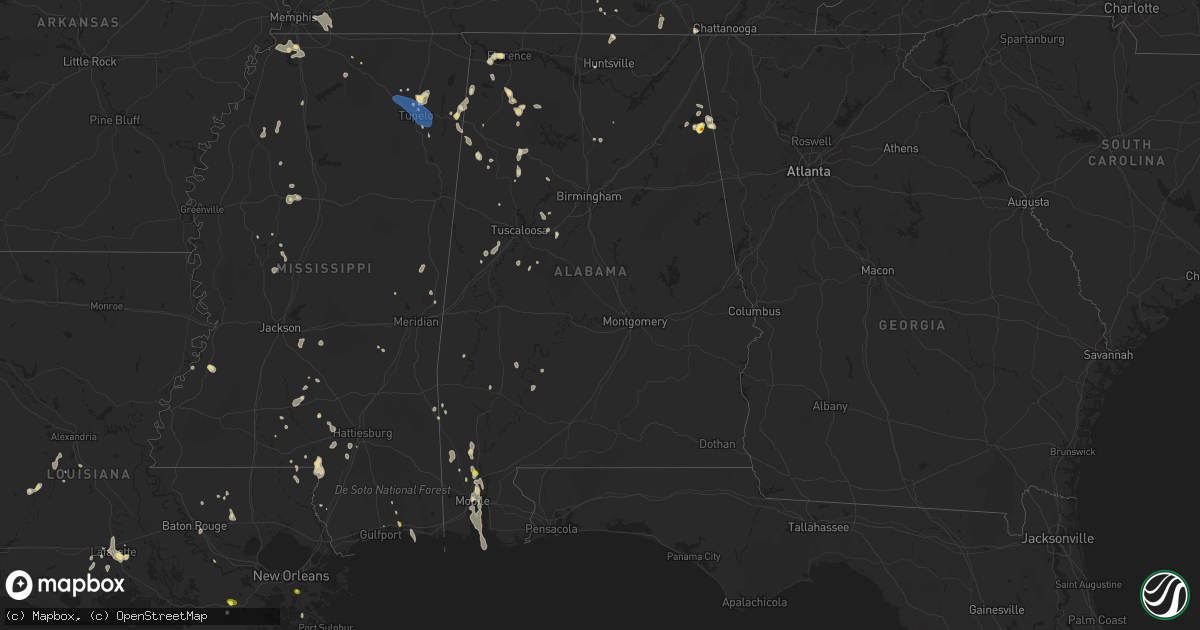 Hail map in Alabama on June 27, 2019