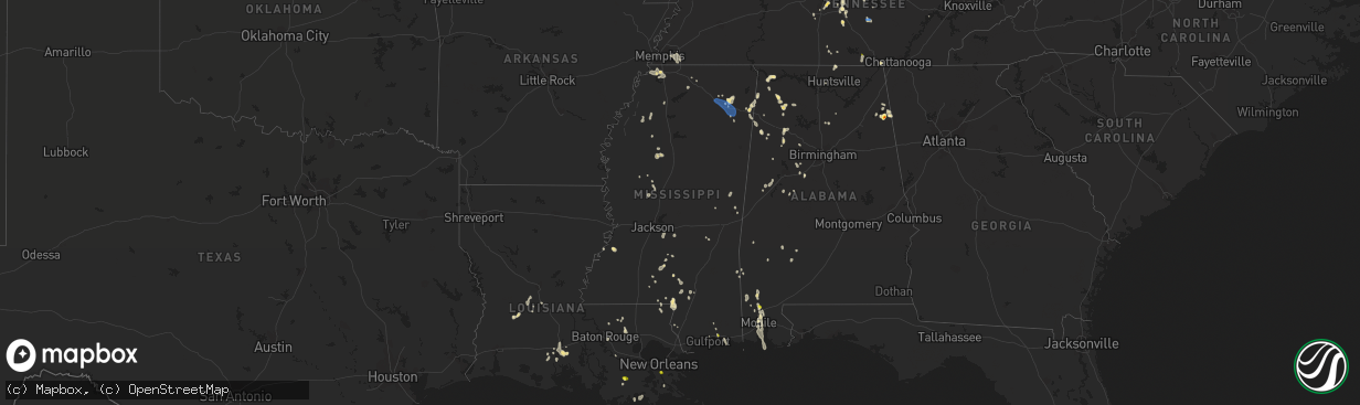 Hail map in Mississippi on June 27, 2019