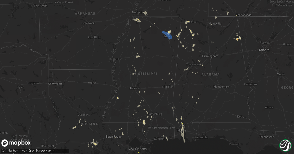 Hail map in Mississippi on June 27, 2019