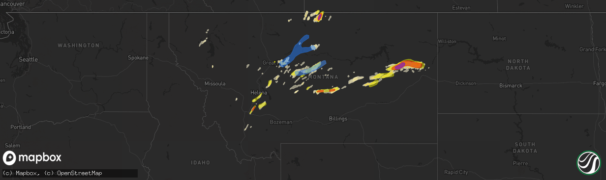 Hail map in Montana on June 27, 2019