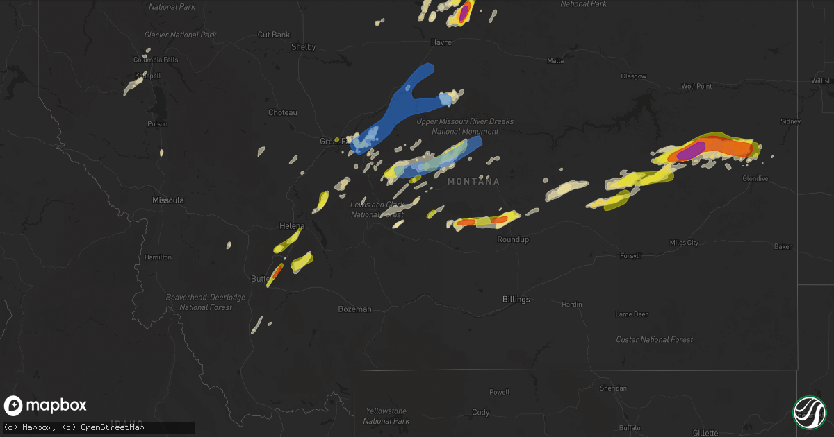 Hail map in Montana on June 27, 2019