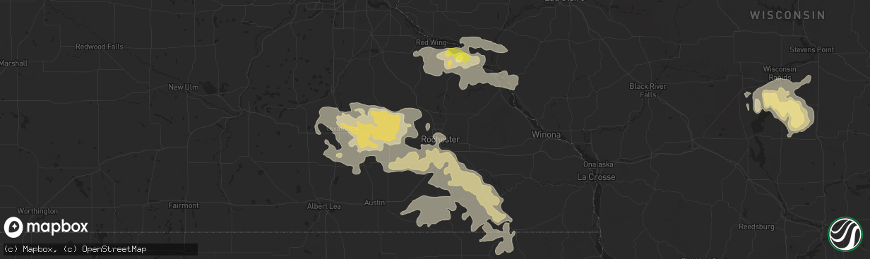 Hail map in Rochester, MN on June 27, 2019