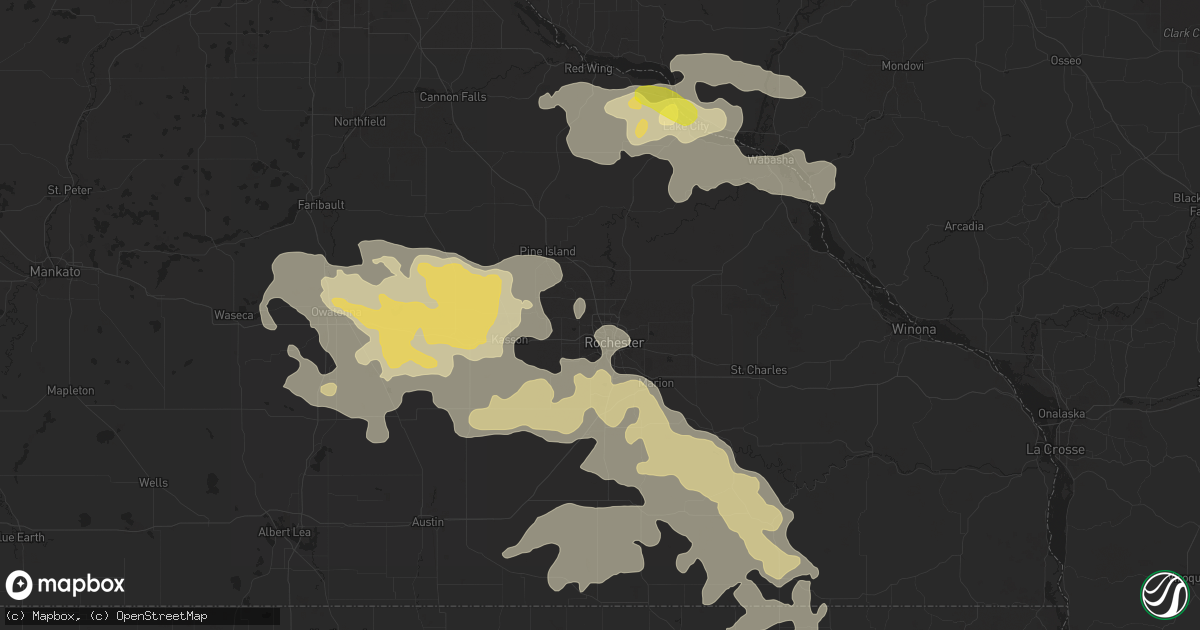 Hail map in Rochester, MN on June 27, 2019