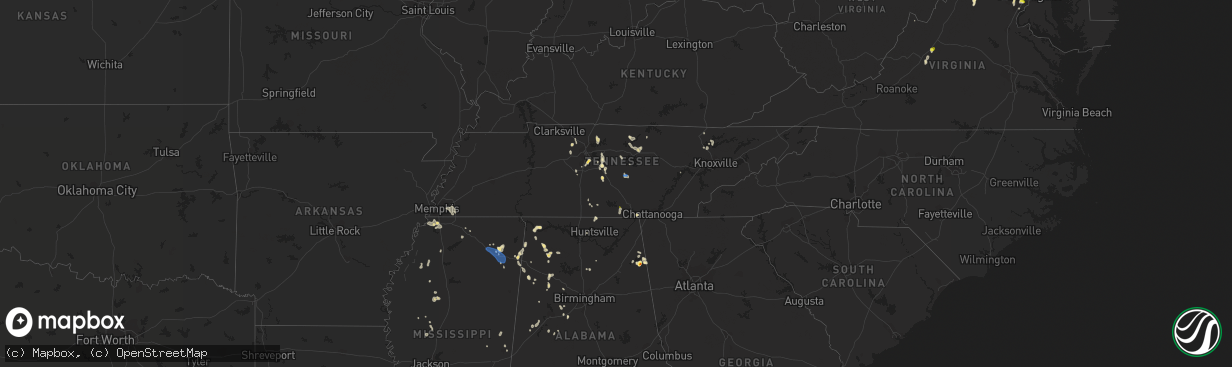 Hail map in Tennessee on June 27, 2019