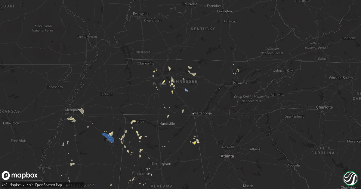 Hail map in Tennessee on June 27, 2019