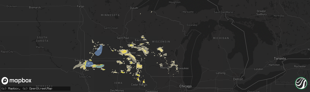 Hail map in Wisconsin on June 27, 2019