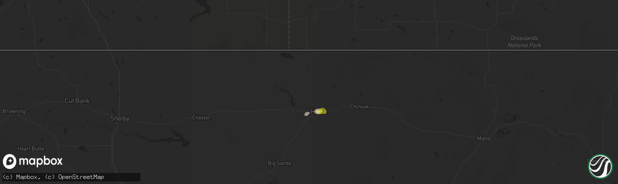 Hail map in Havre, MT on June 27, 2020