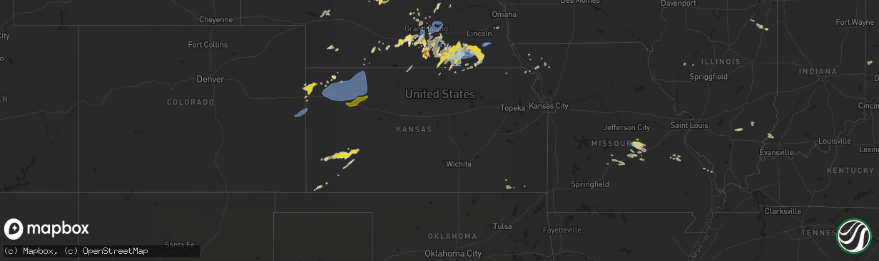 Hail map in Kansas on June 27, 2020