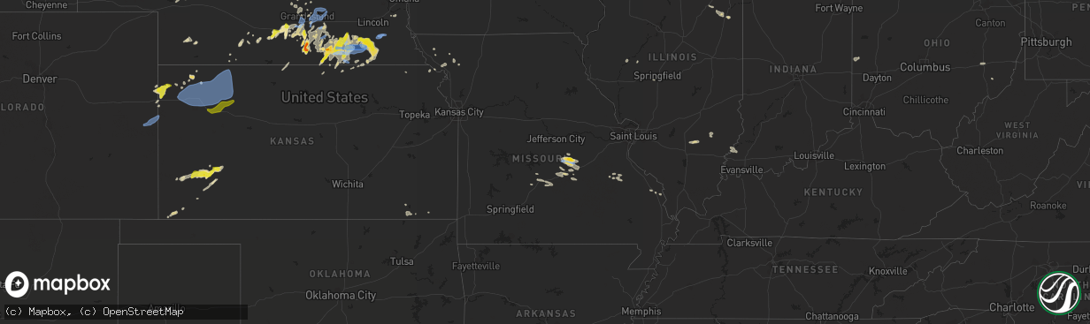 Hail map in Missouri on June 27, 2020