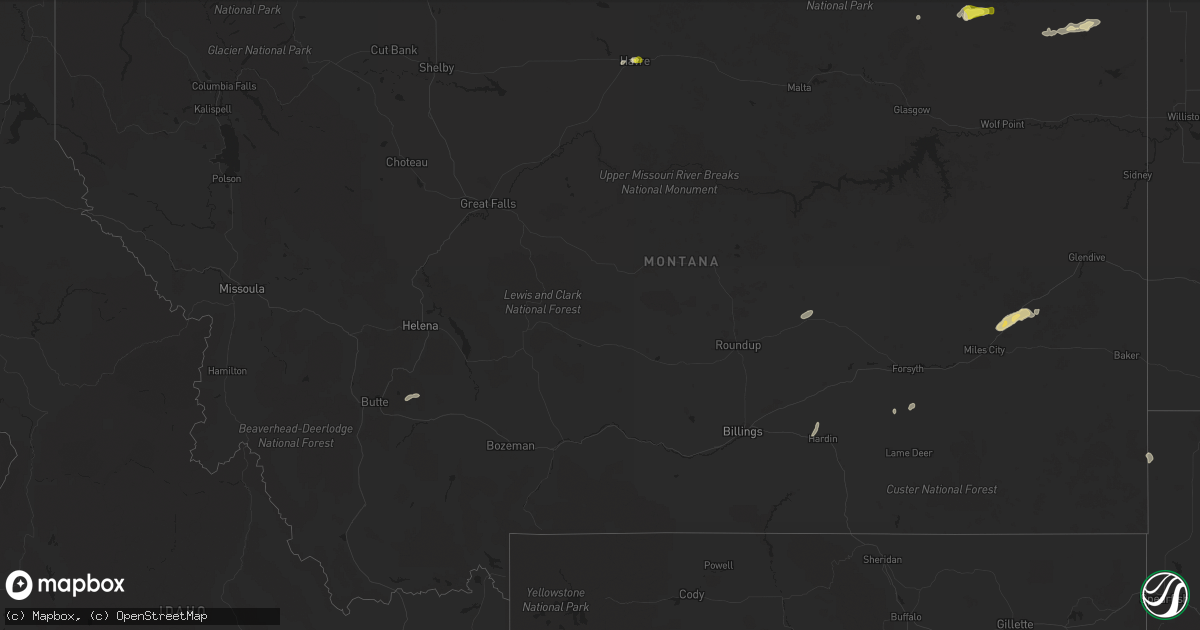 Hail map in Montana on June 27, 2020