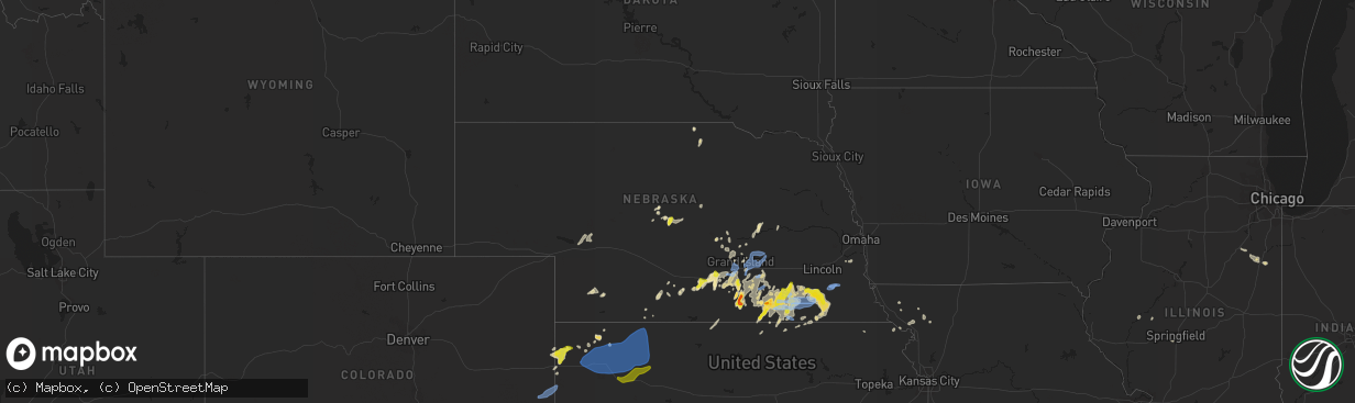 Hail map in Nebraska on June 27, 2020