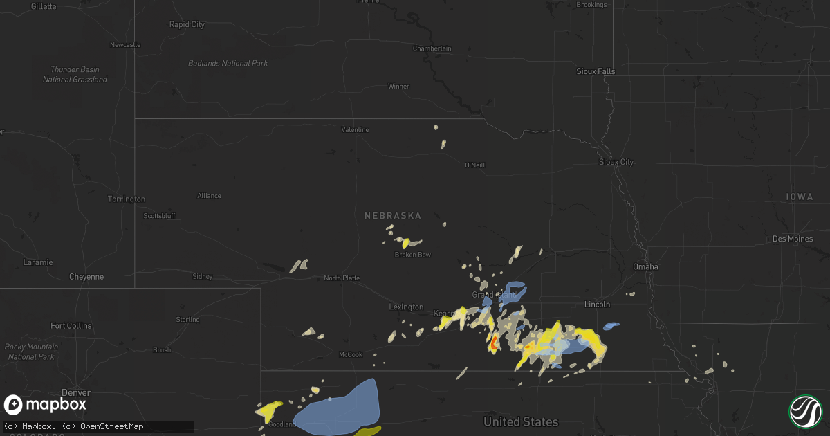 Hail map in Nebraska on June 27, 2020