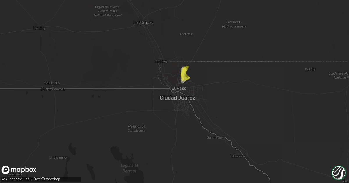 Hail map in El Paso, TX on June 27, 2021