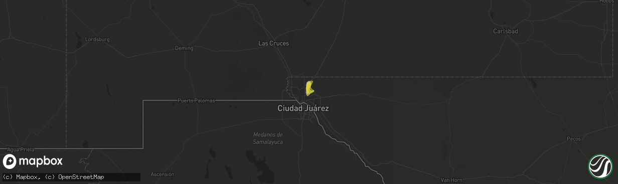 Hail map in Fort Bliss, TX on June 27, 2021