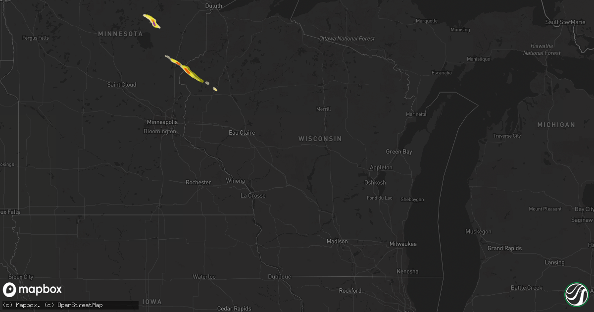 Hail map in Wisconsin on June 27, 2022