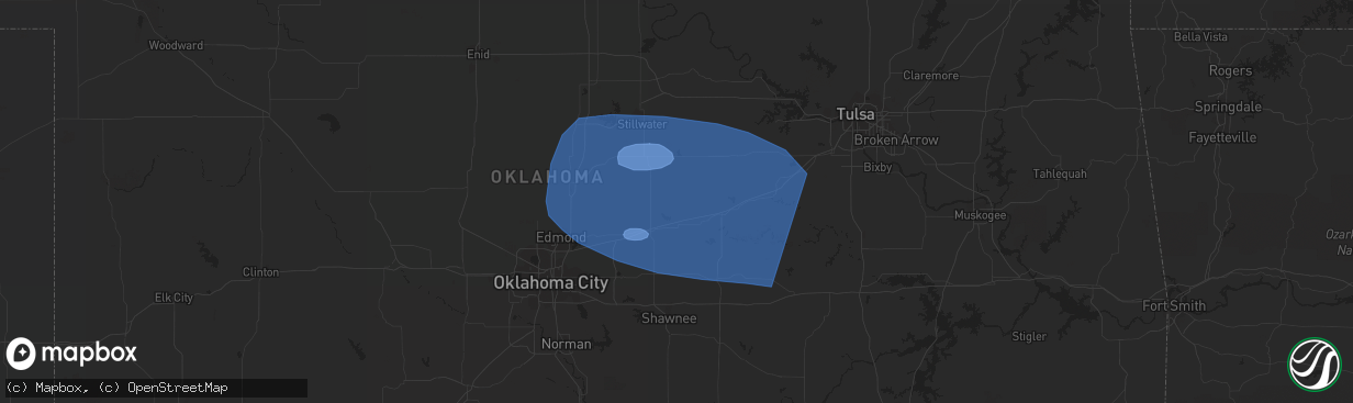 Hail map in Bristow, OK on June 27, 2023