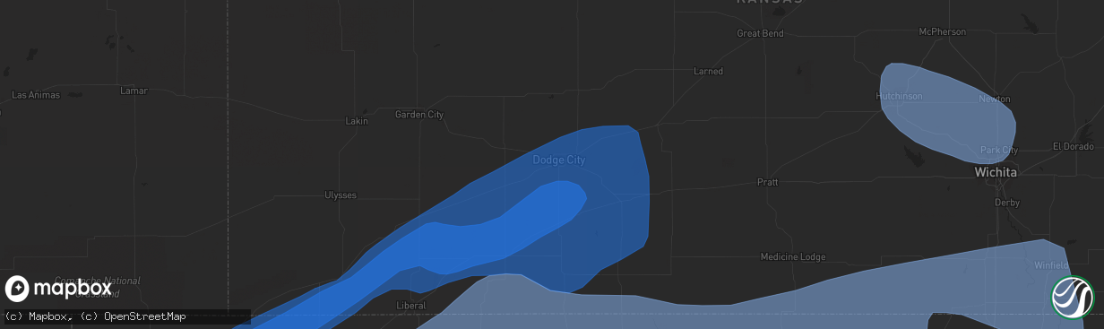 Hail map in Dodge City, KS on June 27, 2023