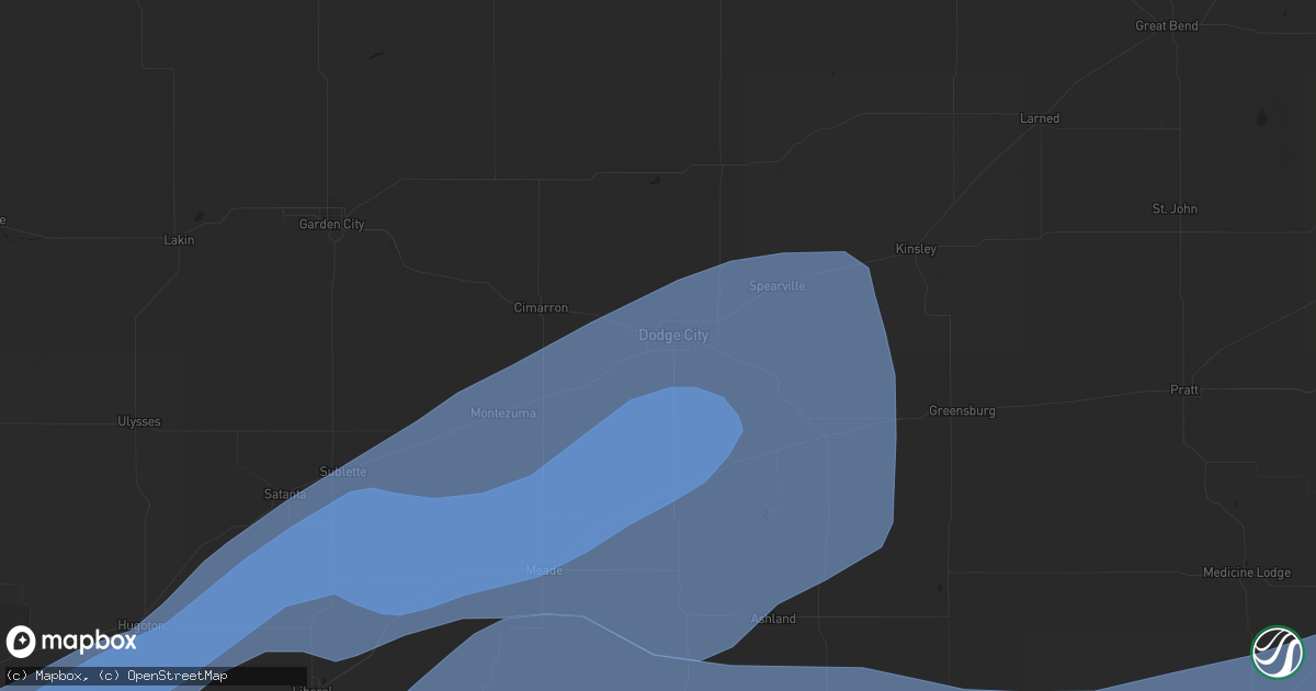 Hail map in Dodge City, KS on June 27, 2023