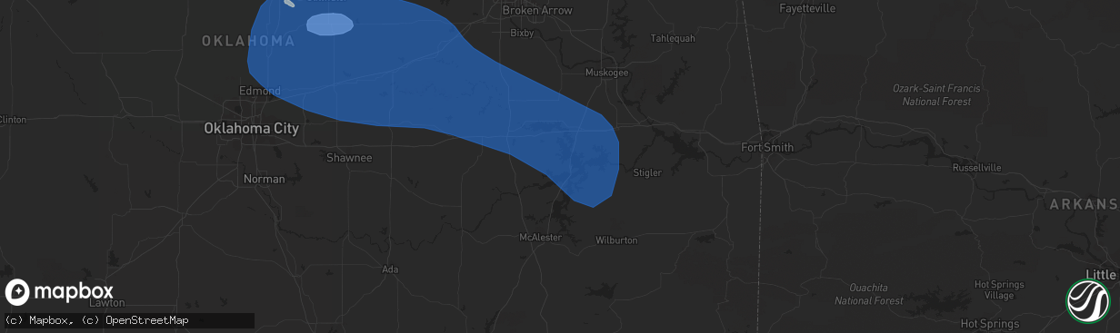 Hail map in Eufaula, OK on June 27, 2023