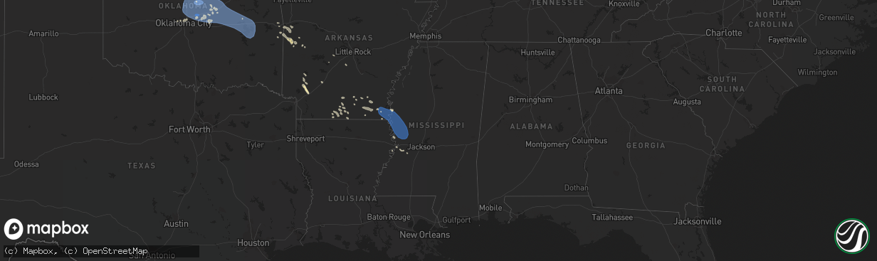 Hail map in Mississippi on June 27, 2023