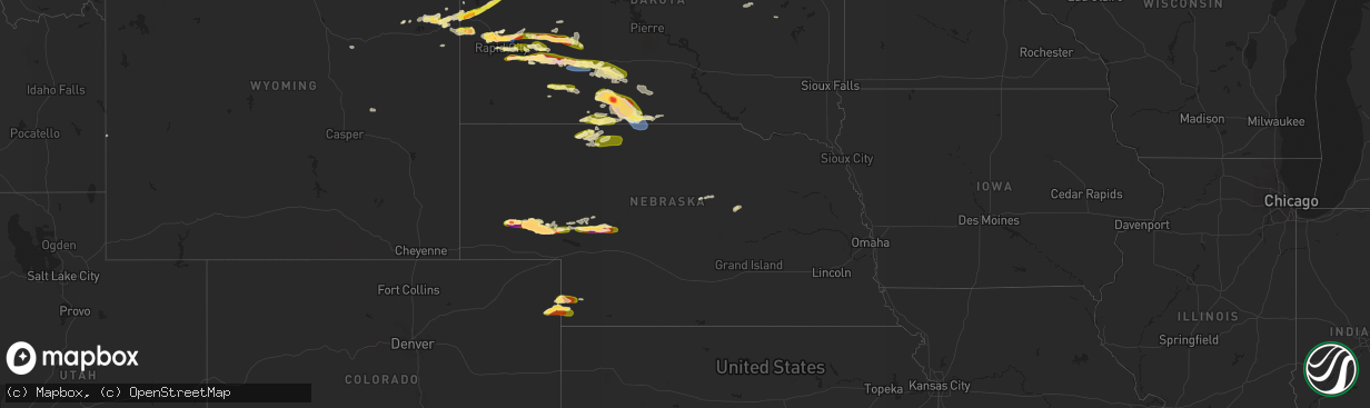 Hail map in Nebraska on June 27, 2023