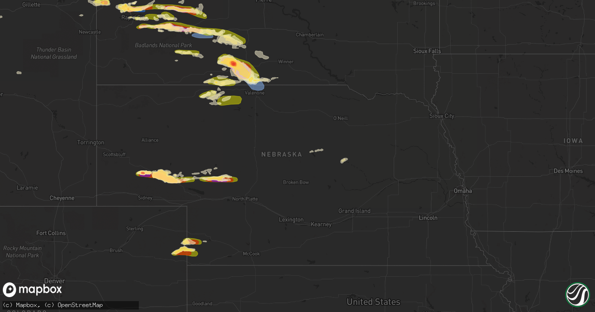 Hail map in Nebraska on June 27, 2023