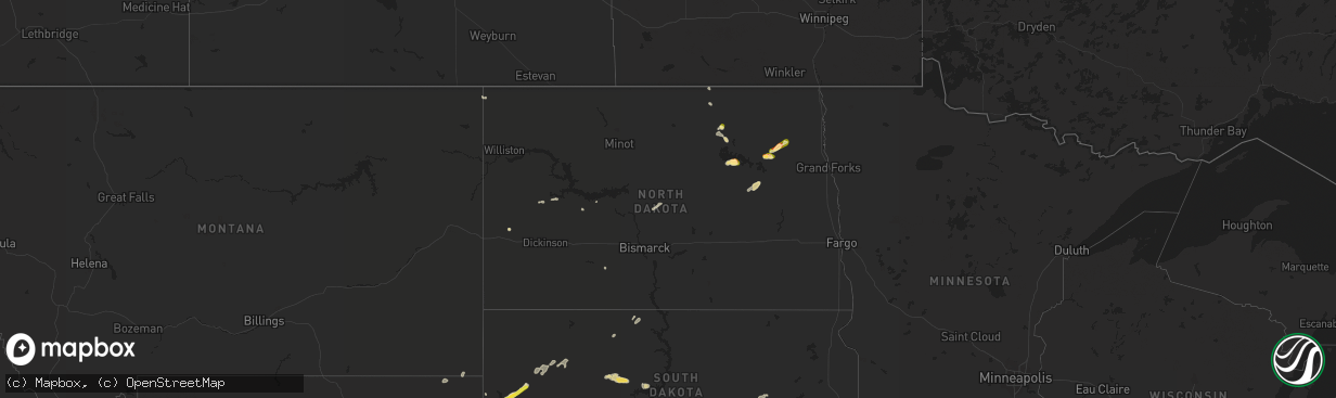 Hail map in North Dakota on June 27, 2023