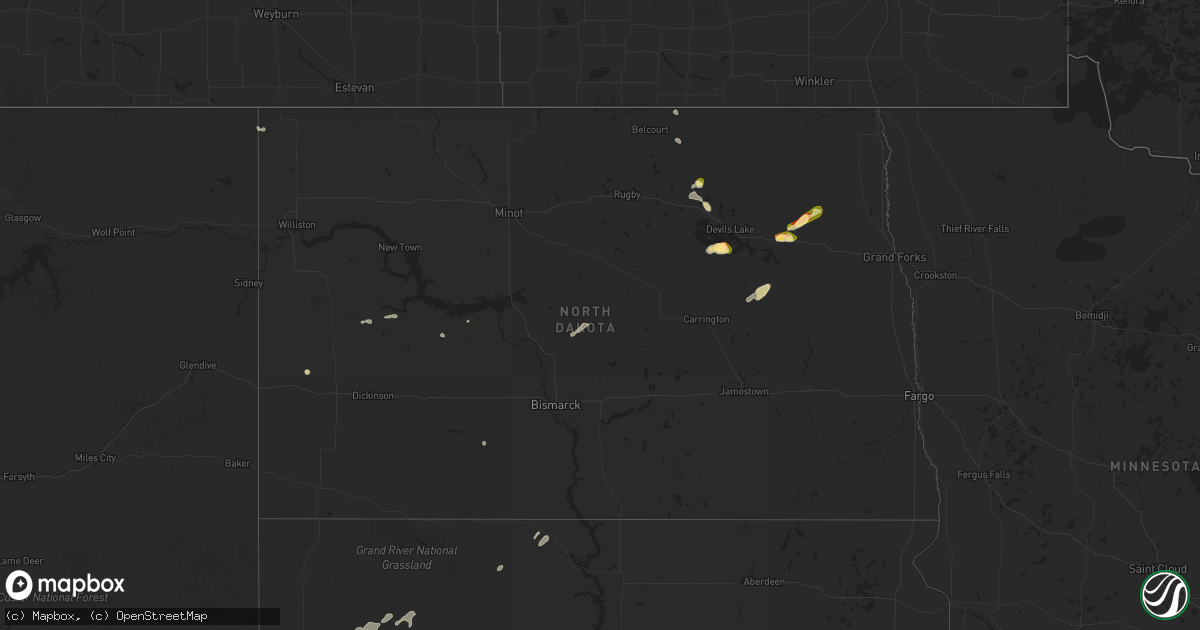 Hail map in North Dakota on June 27, 2023