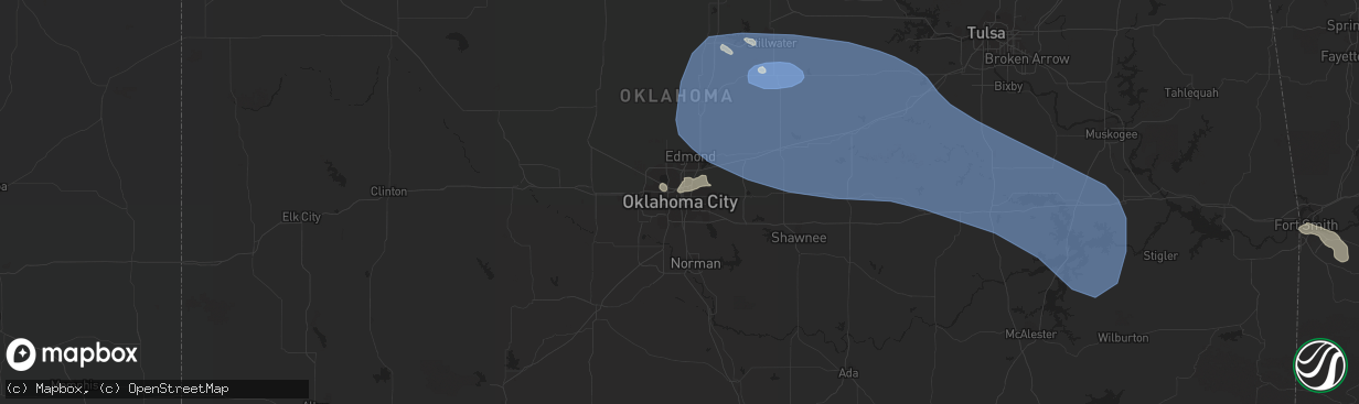 Hail map in Oklahoma City, OK on June 27, 2023