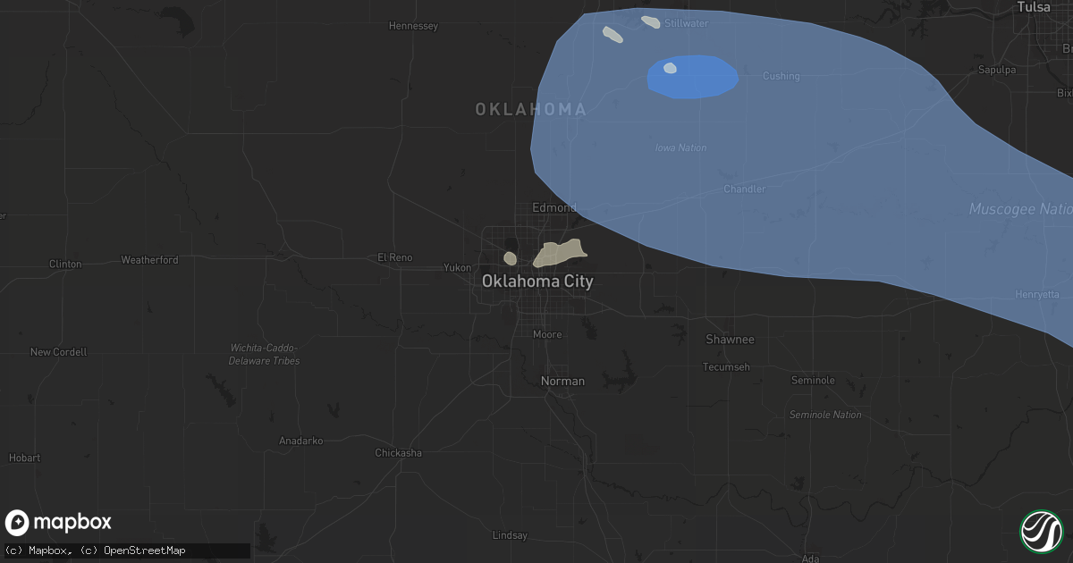Hail map in Oklahoma City, OK on June 27, 2023