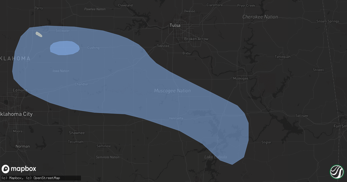 Hail map in Okmulgee, OK on June 27, 2023