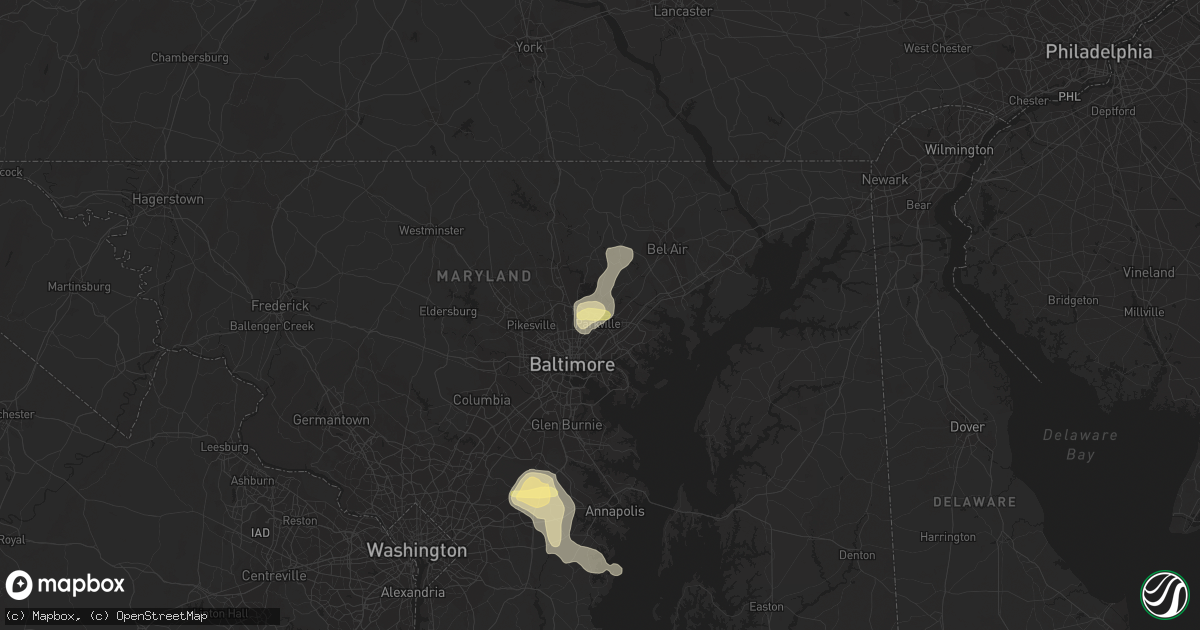 Hail map in Parkville, MD on June 27, 2023
